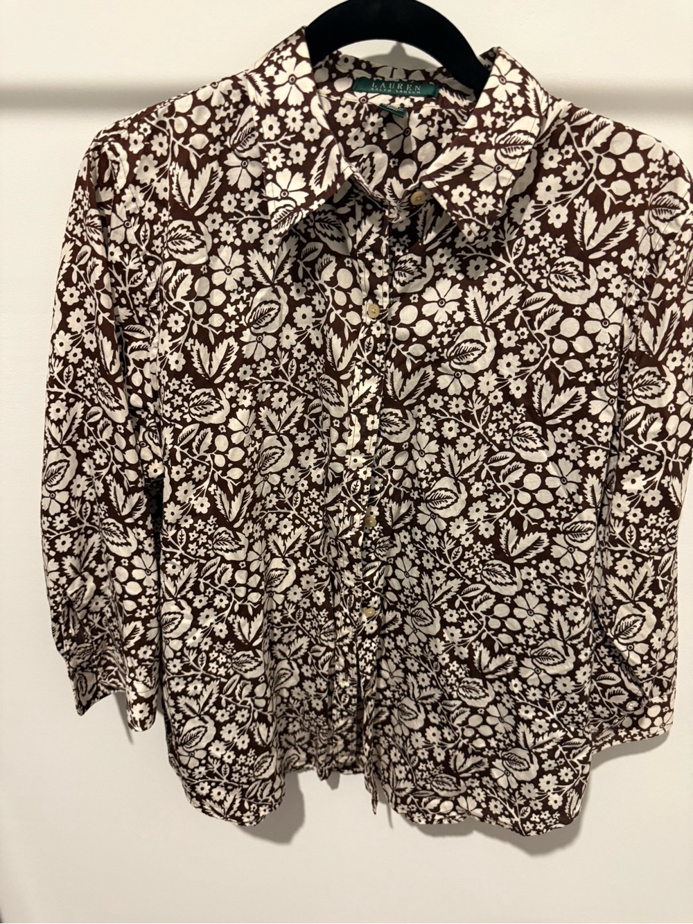Lauren Ralph Lauren Brown and Cream Floral-Print Button Down Shirt